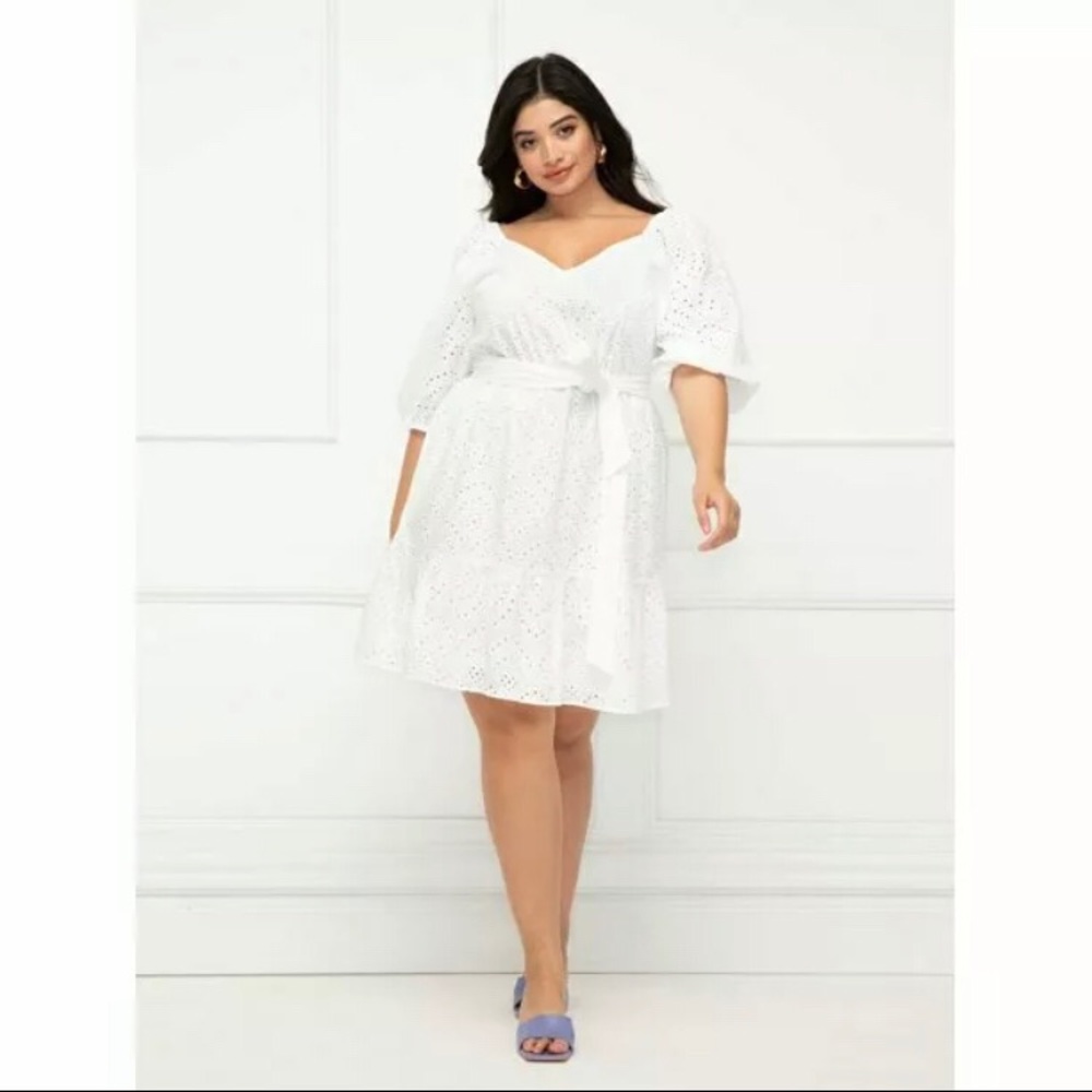 NWT ELOQUII Elements Women's Plus Size Belted Eyelet Dress White - Size 22